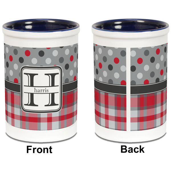 Red & Gray Dots and Plaid Pencil Holder - Blue - approval