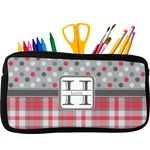 Red & Gray Dots and Plaid Neoprene Pencil Case (Personalized)