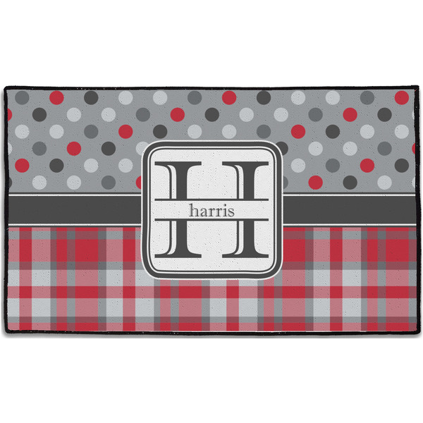 Custom Red & Gray Dots and Plaid Door Mat - 60"x36" (Personalized)