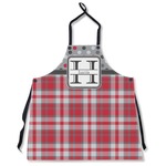 Red & Gray Dots and Plaid Apron Without Pockets w/ Name and Initial