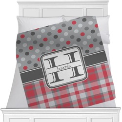 Red & Gray Dots and Plaid Minky Blanket - Toddler / Throw - 60"x50" - Single Sided (Personalized)