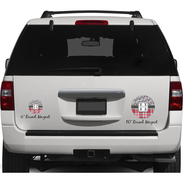 Red & Gray Dots and Plaid Personalized Car Magnets on Ford Explorer