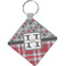 Red & Gray Dots and Plaid Diamond Plastic Keychain w/ Name and Initial