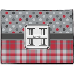 Red & Gray Dots and Plaid Door Mat - 24"x18" (Personalized)
