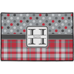 Red & Gray Dots and Plaid Door Mat - 36"x24" (Personalized)