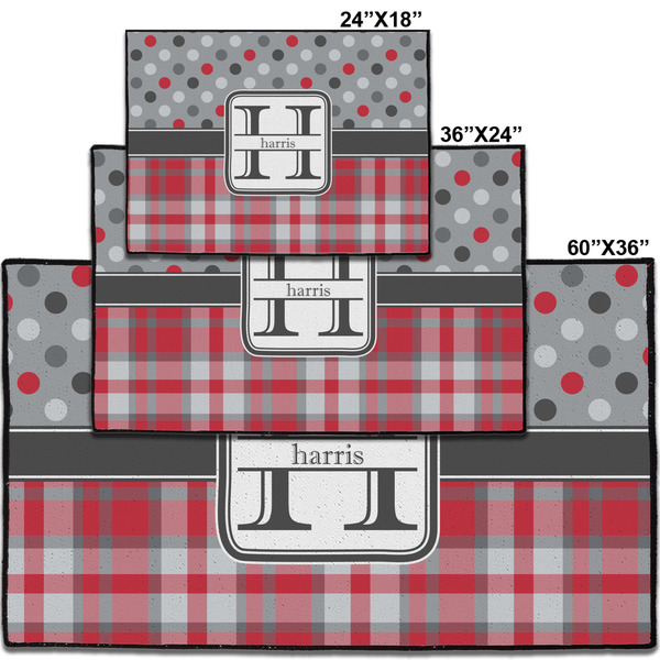 Red & Gray Dots and Plaid Personalized Door Mat - Group Parent IMF