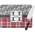 Red & Gray Dots and Plaid Rectangular Glass Cutting Board (Personalized)