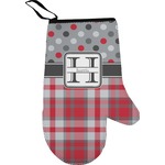 Red & Gray Dots and Plaid Right Oven Mitt (Personalized)