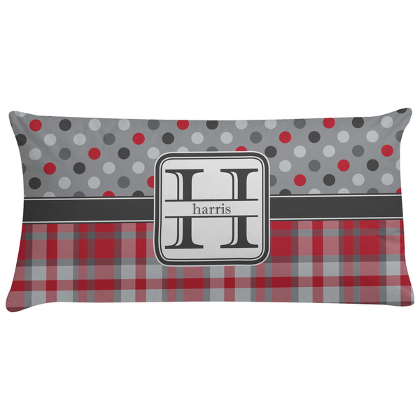 Custom Red & Gray Dots and Plaid Pillow Case - King (Personalized)
