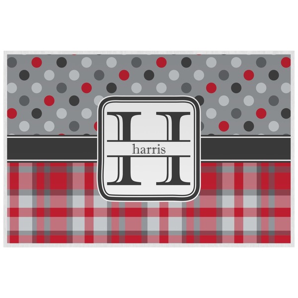 Red & Gray Dots and Plaid Personalized Placemat (Back)