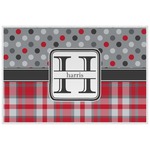 Red & Gray Dots and Plaid Laminated Placemat w/ Name and Initial