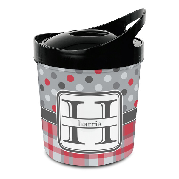 Custom Red & Gray Dots and Plaid Plastic Ice Bucket (Personalized)