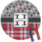 Red & Gray Dots and Plaid Personalized Round Fridge Magnet