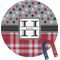 Red & Gray Dots and Plaid Round Fridge Magnet (Personalized)