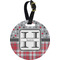 Red & Gray Dots and Plaid Plastic Luggage Tag - Round (Personalized)