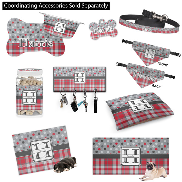Red & Gray Dots and Plaid Customized Pet Accessories