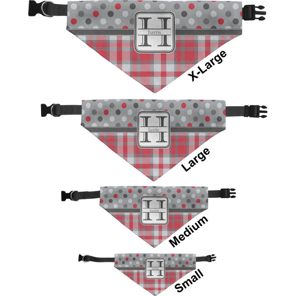 Red & Gray Dots and Plaid Pet Bandana Sizes