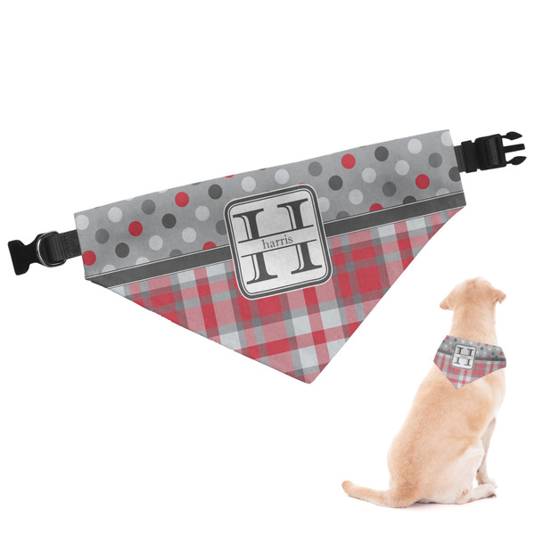 Custom Red & Gray Dots and Plaid Dog Bandana (Personalized)
