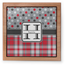 Red & Gray Dots and Plaid Pet Urn w/ Name and Initial
