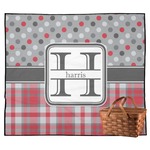 Red & Gray Dots and Plaid Outdoor Picnic Blanket (Personalized)