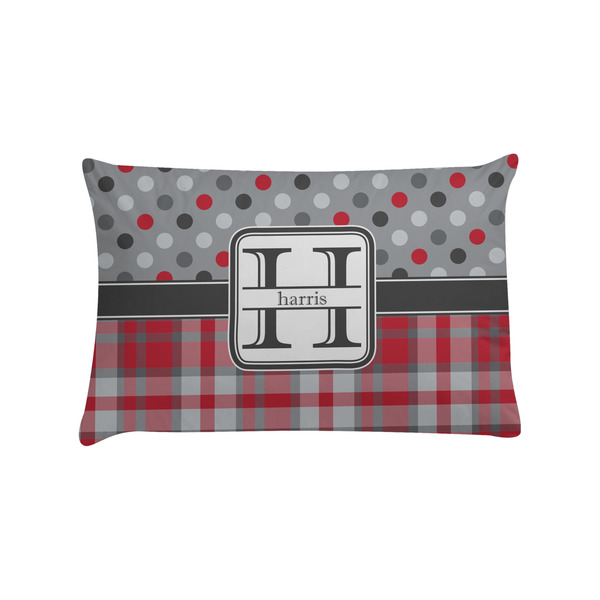 Custom Red & Gray Dots and Plaid Pillow Case - Standard (Personalized)
