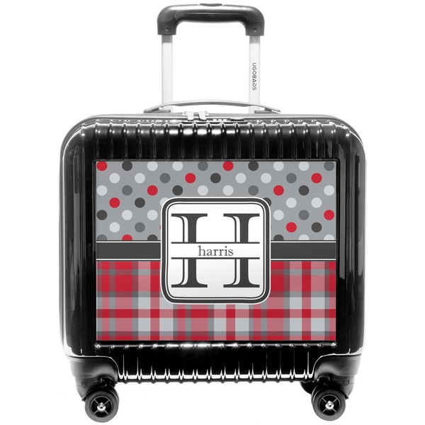 Custom Red & Gray Dots and Plaid Pilot / Flight Suitcase (Personalized)