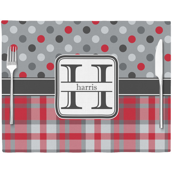 Red & Gray Dots and Plaid Placemat with Props