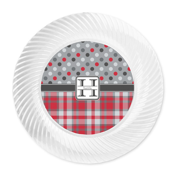 Red & Gray Dots and Plaid Plastic Party Dinner Plates - Approval