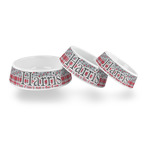 Red & Gray Dots and Plaid Plastic Dog Bowl (Personalized)