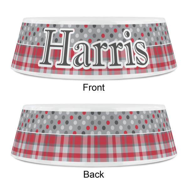 Red & Gray Dots and Plaid Plastic Pet Bowls - Small - APPROVAL