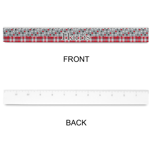 Red & Gray Dots and Plaid Plastic Ruler - 12" - APPROVAL