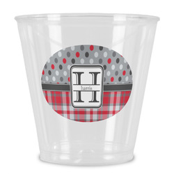 Red & Gray Dots and Plaid Plastic Shot Glass (Personalized)
