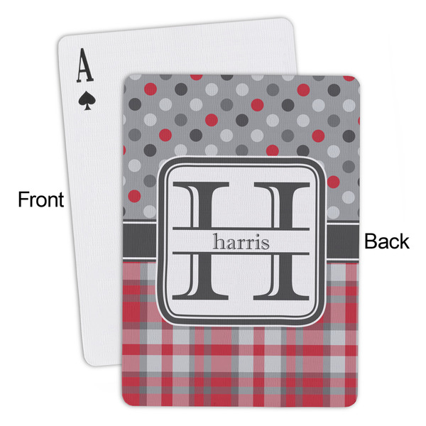 Red & Gray Dots and Plaid Playing Cards - Approval