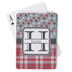 Red & Gray Dots and Plaid Playing Cards (Personalized)