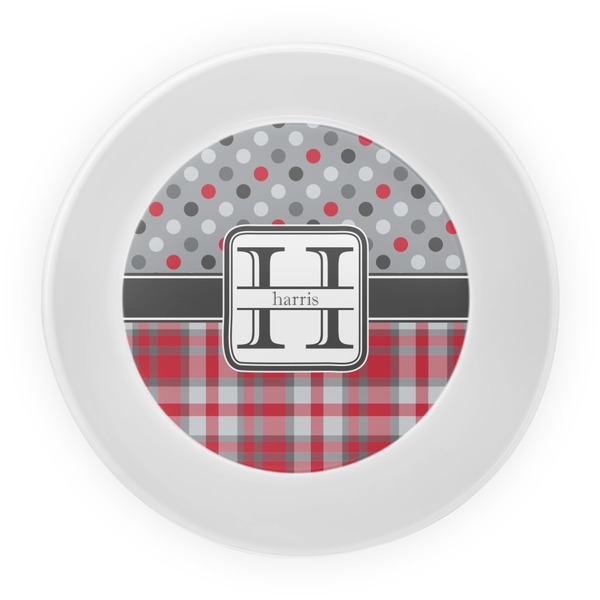 Red & Gray Dots and Plaid Melamine Bowl - Center