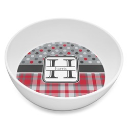 Red & Gray Dots and Plaid Melamine Bowl - 8 oz (Personalized)