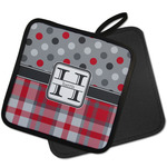 Red & Gray Dots and Plaid Pot Holder w/ Name and Initial