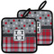 Red & Gray Dots and Plaid Pot Holders - Set of 2 w/ Name and Initial