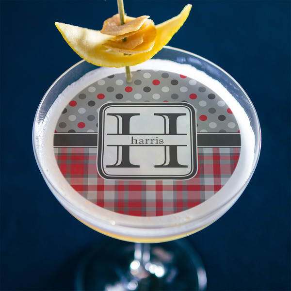 Red & Gray Dots and Plaid Printed Drink Topper - Large - In Context