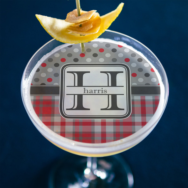 Red & Gray Dots and Plaid Printed Drink Topper - XLarge - In Context