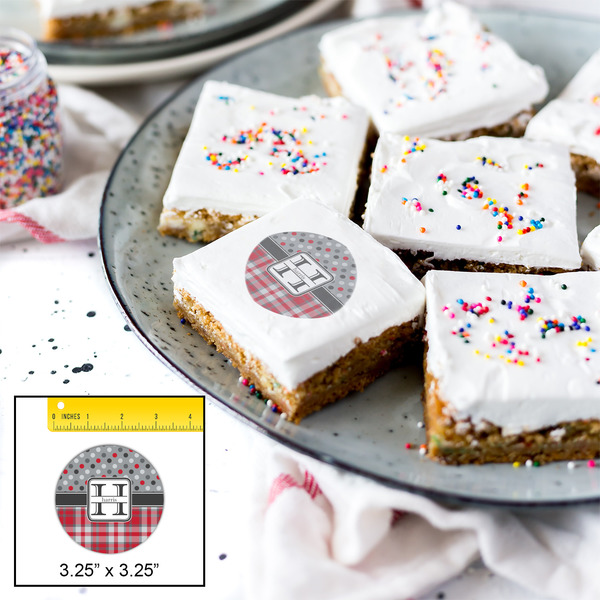 Red & Gray Dots and Plaid Printed Icing Circle - Large - In Context