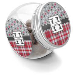 Red & Gray Dots and Plaid Puppy Treat Jar (Personalized)