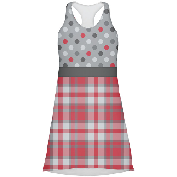 Custom Red & Gray Dots and Plaid Racerback Dress - Medium