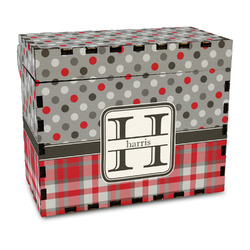 Red & Gray Dots and Plaid Wood Recipe Box - Full Color Print (Personalized)
