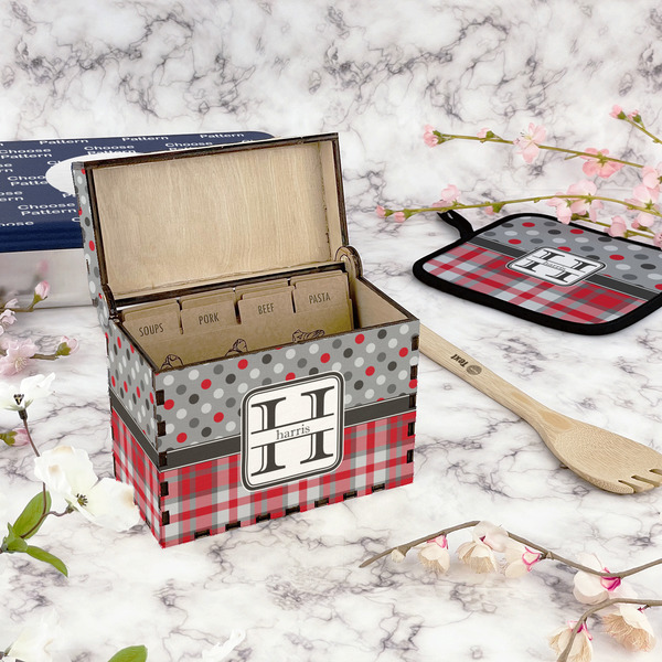 Red & Gray Dots and Plaid Recipe Box - Full Color - In Context