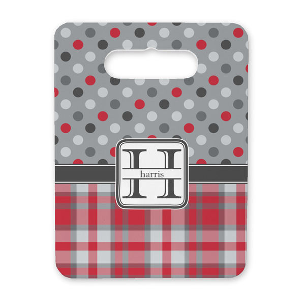 Custom Red & Gray Dots and Plaid Rectangular Trivet with Handle (Personalized)