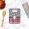 Red & Gray Dots and Plaid Rectangle Trivet with Handle - LIFESTYLE