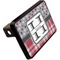 Red & Gray Dots and Plaid Rectangular Car Hitch Cover w/ FRP Insert (Angle View)