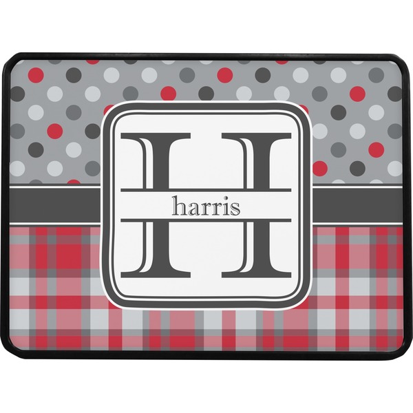 Red & Gray Dots and Plaid Rectangular Trailer Hitch Cover (Personalized)