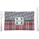 Red & Gray Dots and Plaid Rectangular Glass Lunch / Dinner Plate - Single or Set (Personalized)